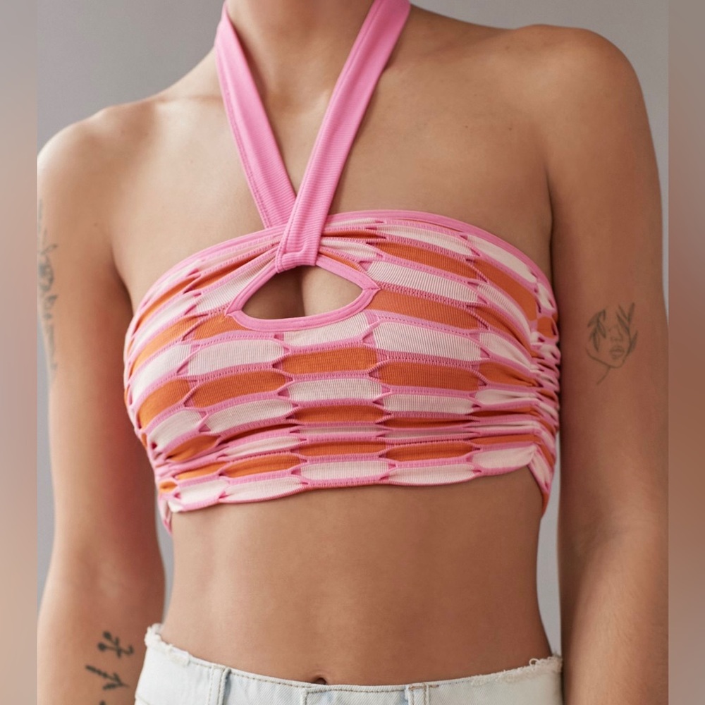 Urban Outfitters Pink and Orange stretchy halter top
